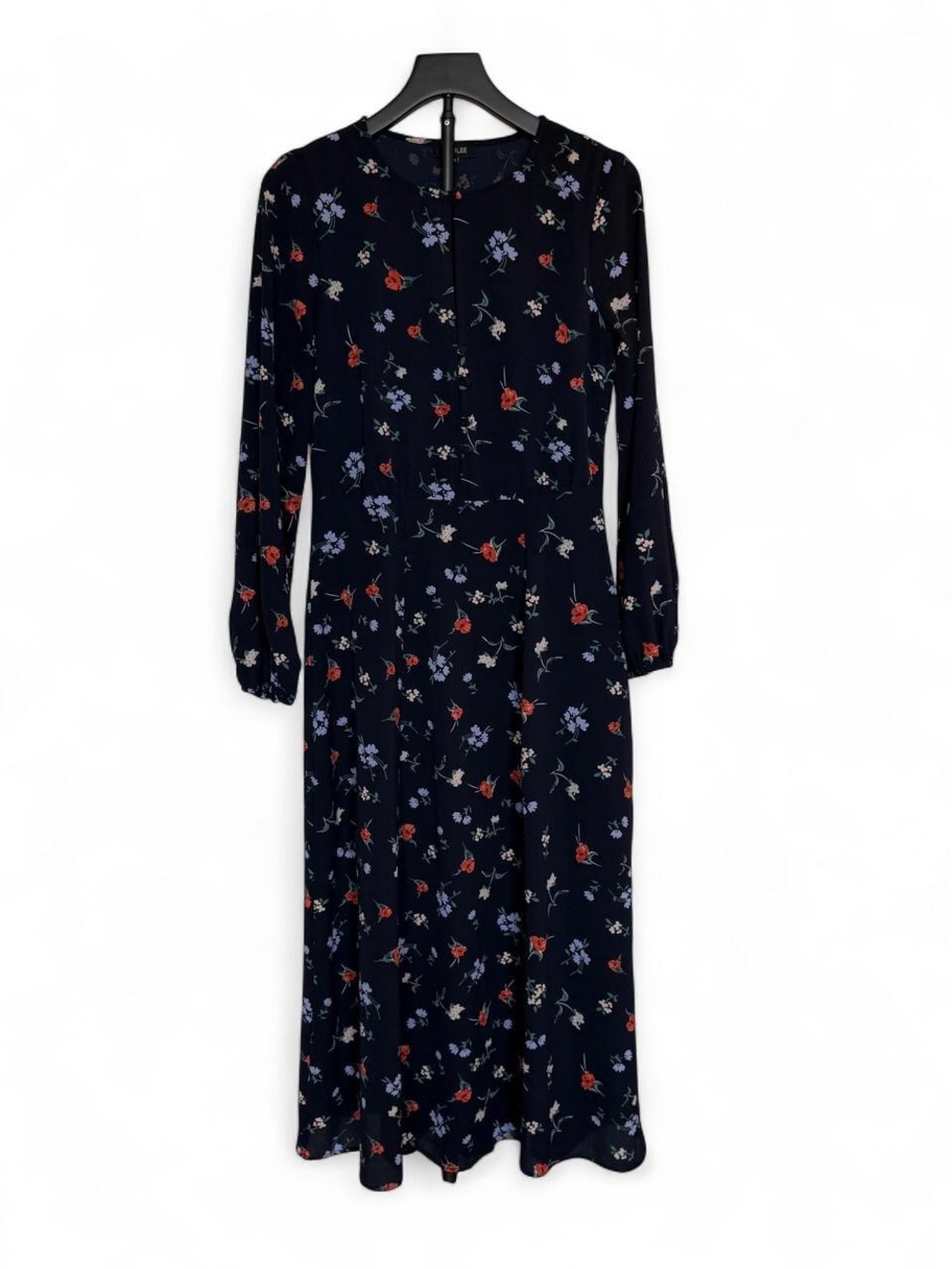 Roolee Navy Floral Long-Sleeve Midi Dress